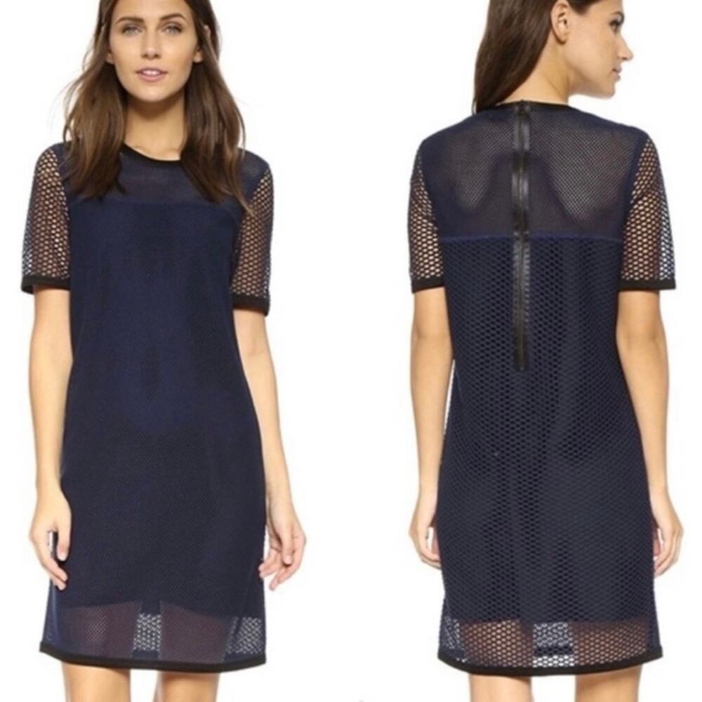 rag & bone Navy Mesh Short-Sleeve Midi Dress